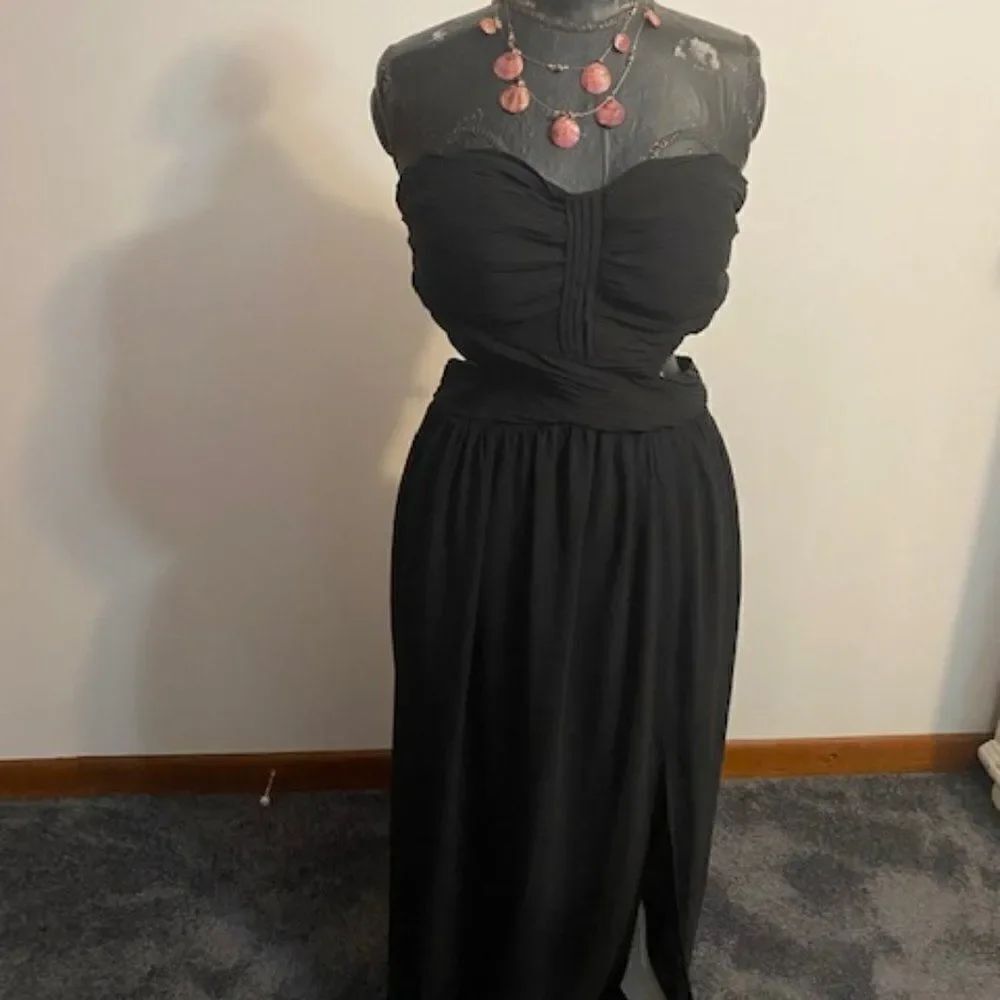 BAN JOL Black strapless shirred side split maxi dress, size Large